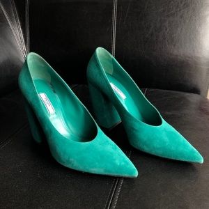 Authentic Emerald Suede Prada Pumps
